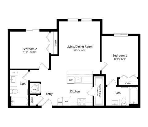 Two Bedroom Floor Plan at Carson Crossing Apartments in Austin